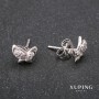 Xuping Stud Earrings Butterflies with Rhinestones, White, 9x7mm, Rhodium
