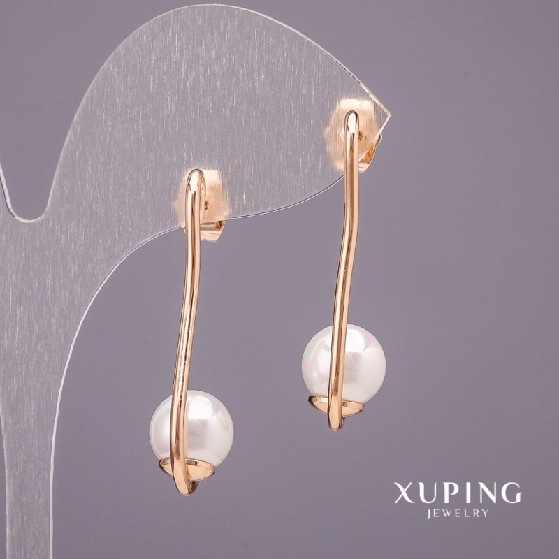 Xuping Earrings with Majorca Pearls, White, 35x9mm, Rhodium