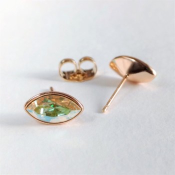 Xuping Stud Earrings with Swarovski Crystals Grain Yellow Green Chameleon Color, 6x11mm Diameter Gold Plated