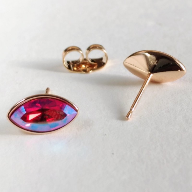 Xuping Stud Earrings with Swarovski Crystals Grain Red Blue Chameleon Color, 6x11mm Diameter Gold Plated