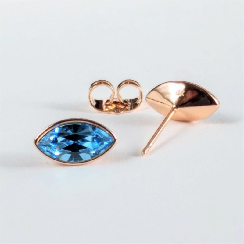 Xuping Stud Earrings with Swarovski Crystals Grain Light Blue Color, 6x11mm Diameter Gold Plated
