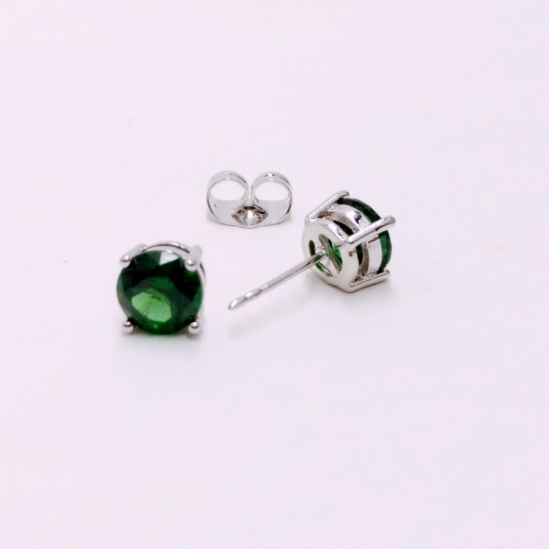 Xuping Stud Earrings with Green Stone, 6 mm, Rhodium Plated