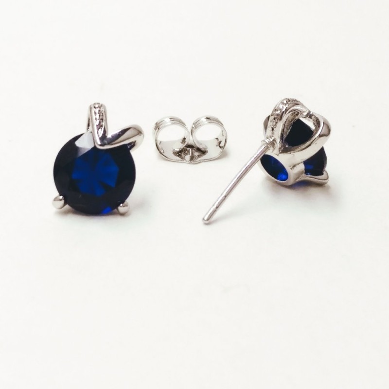 Xuping Stud Earrings with Stone Blue Color, 11x8mm Diameter Rhodium