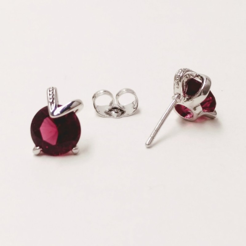 Xuping Stud Earrings with Stone Raspberry Color, 11x8mm Diameter Rhodium