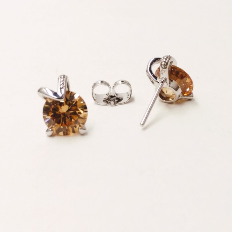 Xuping Stud Earrings with Stone Yellow Golden Color, 11x8mm Diameter Rhodium