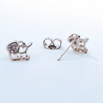 Xuping Stud Earrings Elephant with Rhinestones White Color, 10x8mm Diameter Rhodium