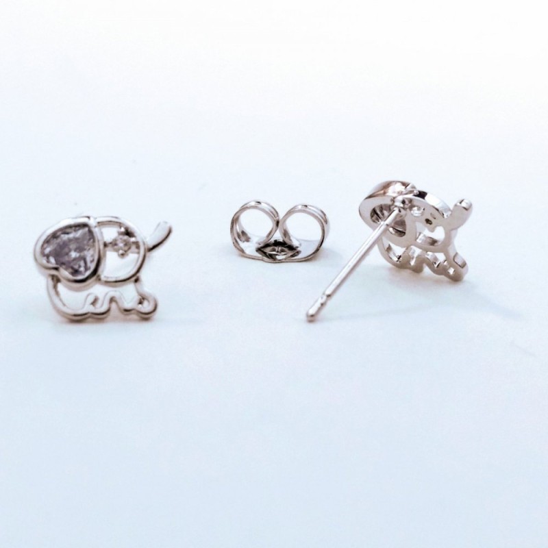 Xuping Stud Earrings Elephant with Rhinestones White Color, 10x8mm Diameter Rhodium