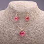 "Heart" Set multicolor raspberry pink, Pendant 19x16mm and Earrings 27x13mm, 50cm length