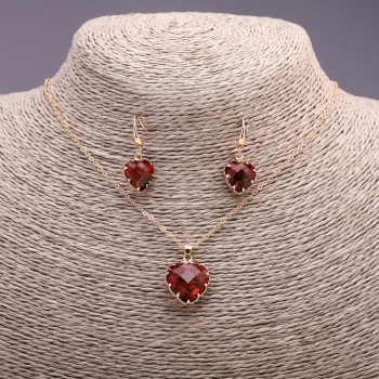 "Heart" Set multicolor red green, Pendant 19x16mm and Earrings 27x13mm, 50cm length