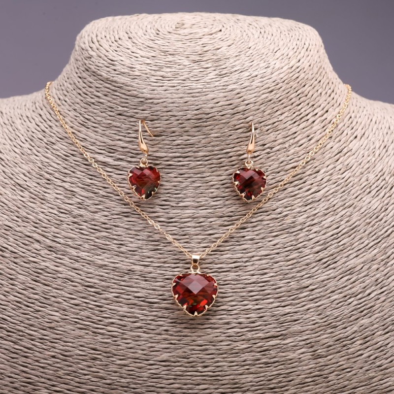 "Heart" Set multicolor red green, Pendant 19x16mm and Earrings 27x13mm, 50cm length
