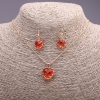 "Heart" Set multicolor red yellow, Pendant 19x16mm and Earrings 27x13mm, 50cm length