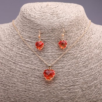 "Heart" Set multicolor red yellow, Pendant 19x16mm and Earrings 27x13mm, 50cm length