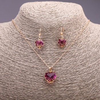 "Heart" Set Multicolor Yellow Pink Pendant 19x16mm and Earrings 27x13mm, 50cm Length