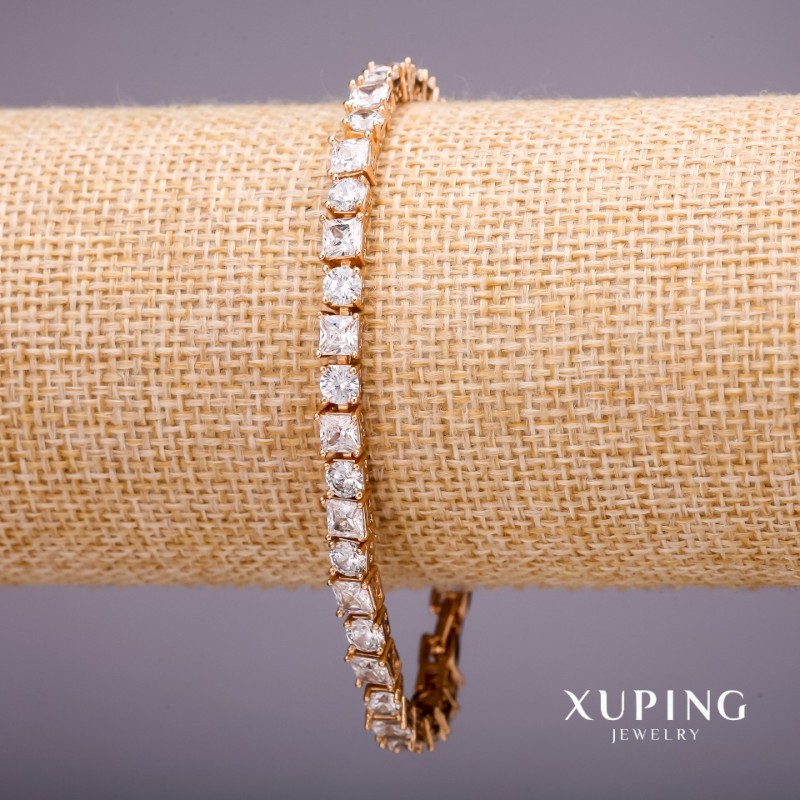 Xuping Bracelet with White Stones, 5mm thickness, 17-19cm length, gold-plated