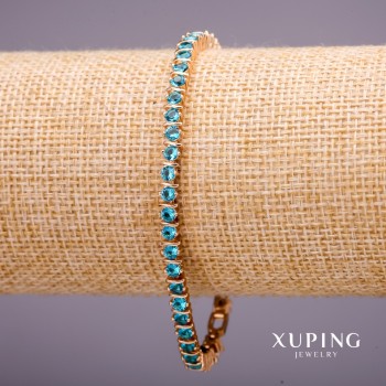 Xuping Bracelet with Blue Stones, 4mm Thickness, 18-19cm Length, Gold Plated