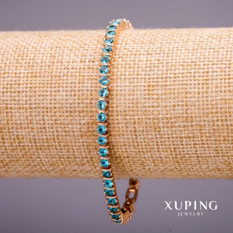 Xuping Bracelet with Blue Stones, 4mm Thickness, 18-19cm Length, Gold Plated