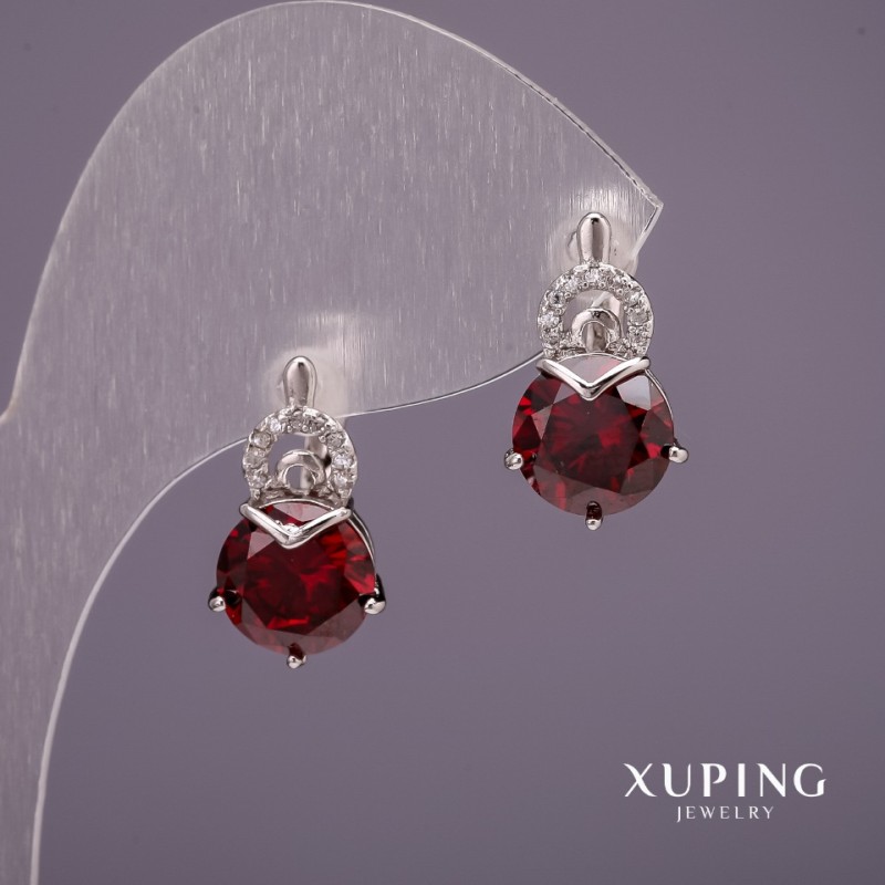 Xuping Earrings with Stones, Red 18x10mm, Rhodium
