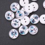Wooden Kids' Buttons "Glasses" White/Blue, 15mm, pack of 25 pcs