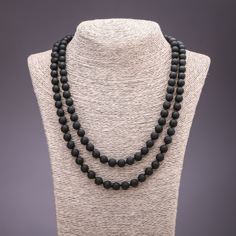 Long Shungite Beads Necklace, 8mm Diameter, 120 cm Length