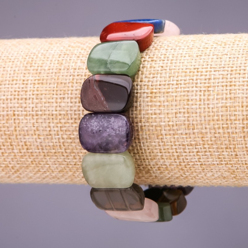 Clearance. Assorted Stone Bracelet, link 18x14+/-mm, length 18cm, on elastic