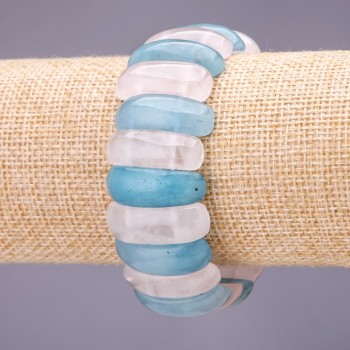 Aquamarine Rose Quartz Bracelet, Link 25x10+/-mm, Length 18cm on Elastic