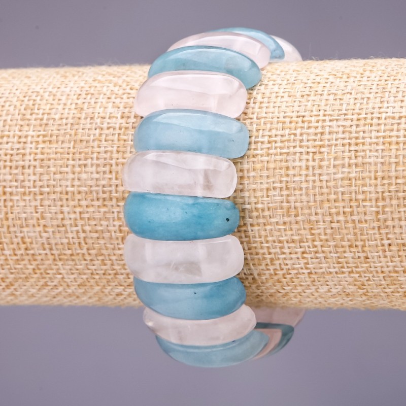 Aquamarine Rose Quartz Bracelet, Link 25x10+/-mm, Length 18cm on Elastic
