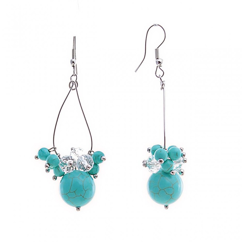 Drop Earrings with Large and Small Turquoise Beads on Teardrop Drops, 60mm