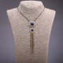 Pendant with Blue Crystals on Long Chain, "Black Gold" Metal, 24x140mm, Chain 75-80cm