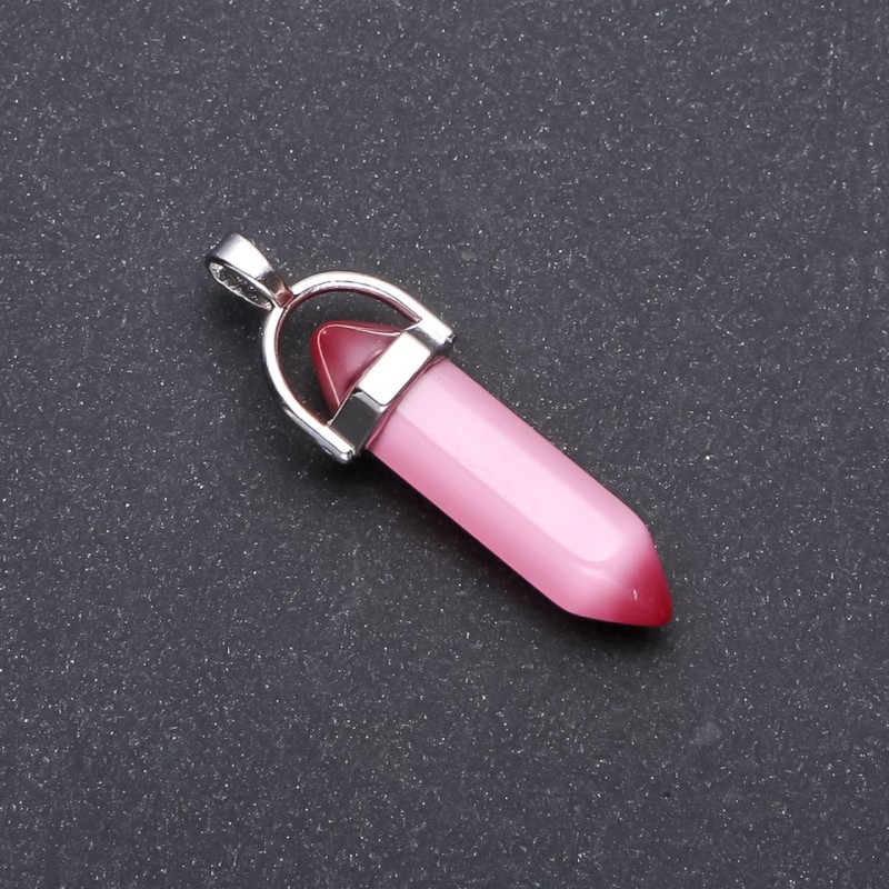 Pendant Cat's Eye Pink Hexagonal 8x35x41 mm