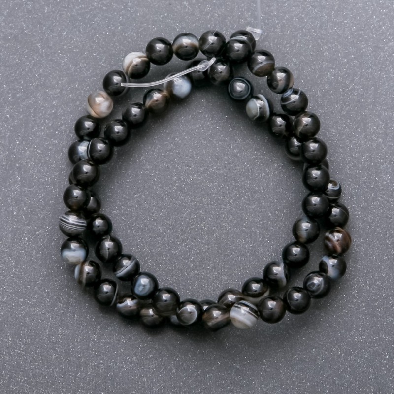 Black Agate Beads, Smooth Round 6mm, Strand 38cm