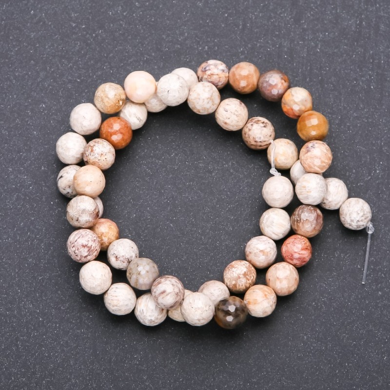 Fossil Coral Beads, Faceted Round, 8mm, Strand 38cm