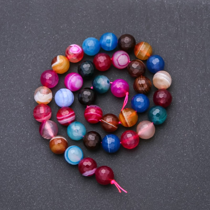 Agate Beads on String, Multicolor Faceted Round, 10mm diameter, 38cm length