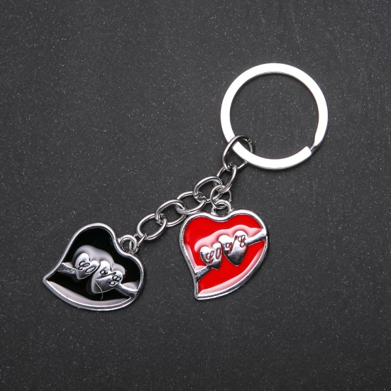 Hearts Keychain, Metal Color "Silver", Length 95mm