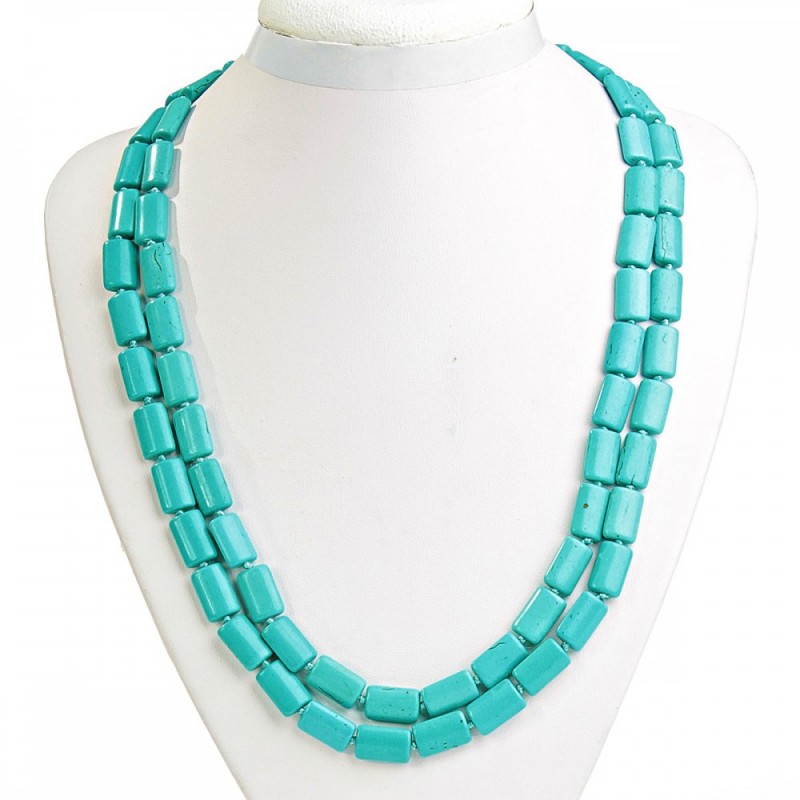 Turquoise Necklace with Veining, Rectangle 10x15mm, Length 120cm+