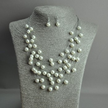 Necklace and Earrings Set "On the Strings of the Soul", Imitation Pearls on Wire, Length 50 cm