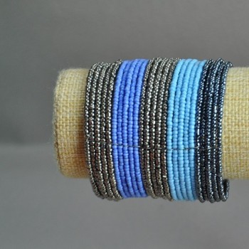 Beaded Cuff Bracelet, Purple-Blue-Gray