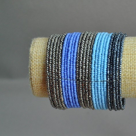 Beaded Cuff Bracelet, Purple-Blue-Gray