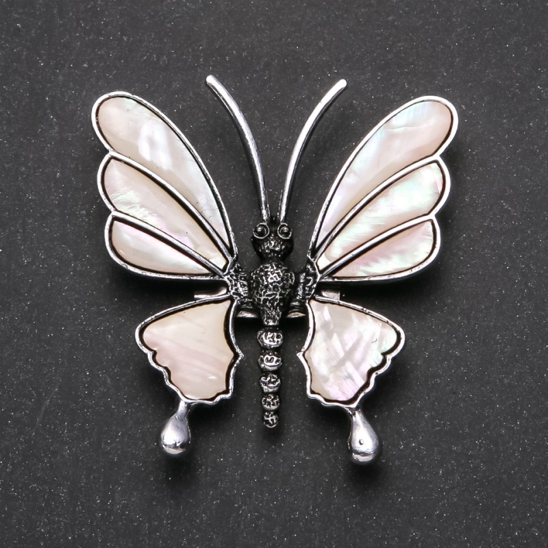 Butterfly Pendant Brooch, Mother-of-Pearl, 53x51mm