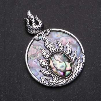 Flame Pendant with Abalone in Setting, 45x63mm
