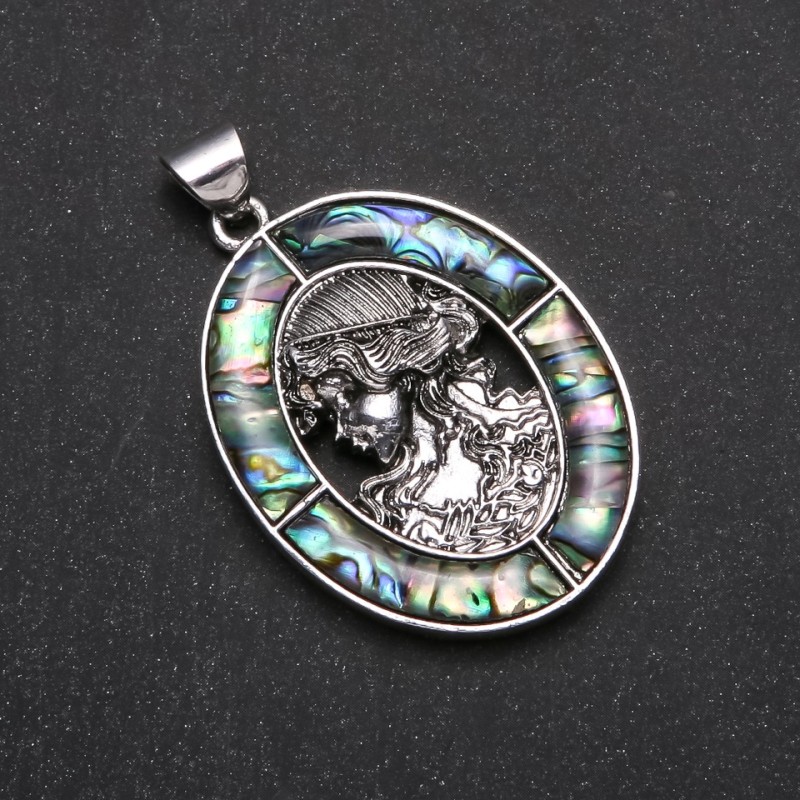Grecian Pendant with Abalone in Setting, 36x46mm
