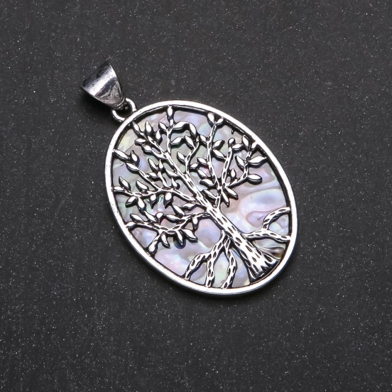 Pendant with Imitation Abalone in Tree-Shaped Setting, 32x42x55mm