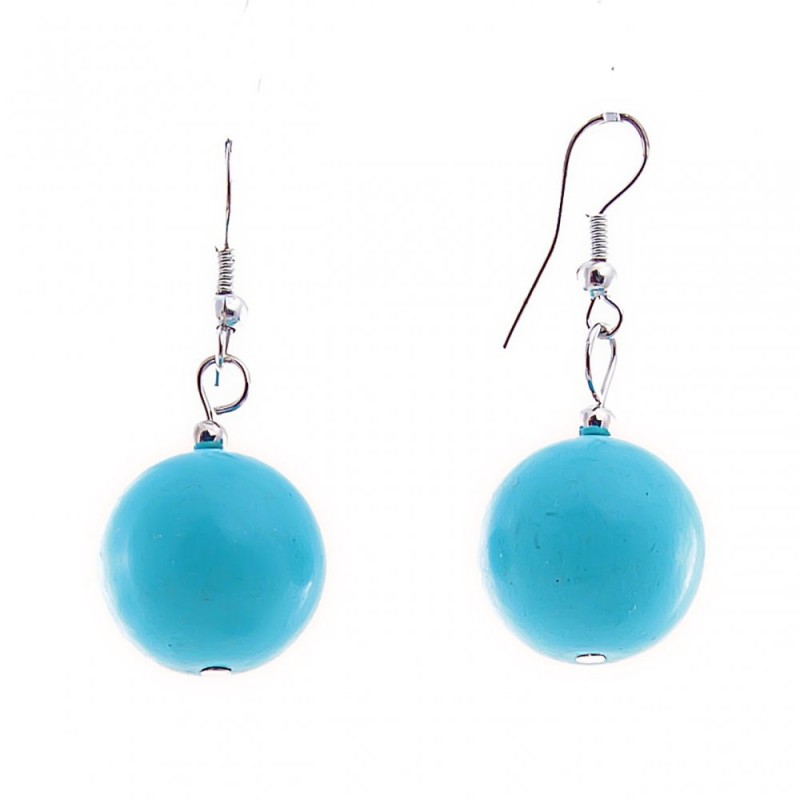 Dangle Earrings with Smooth Beads in "Turquoise", 40x17mm