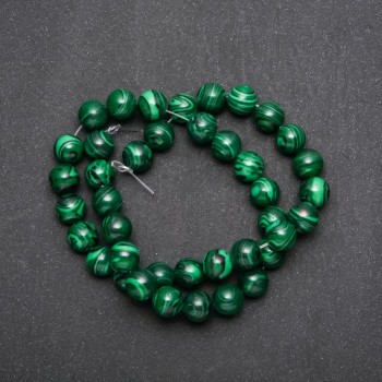 Beads Artificial Malachite on a String Smooth Round, diameter 10mm, length 38cm