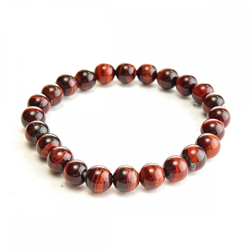 Bull's Eye Natural Stone Bracelet on Elastic Band, Smooth Round Beads, Diameter 8(+-)mm