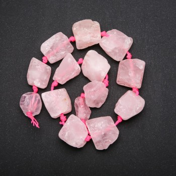 Raw Rose Quartz Nugget Beads on Strand, Tumbled, 20x26(+/-)mm Diameter, 42cm Length