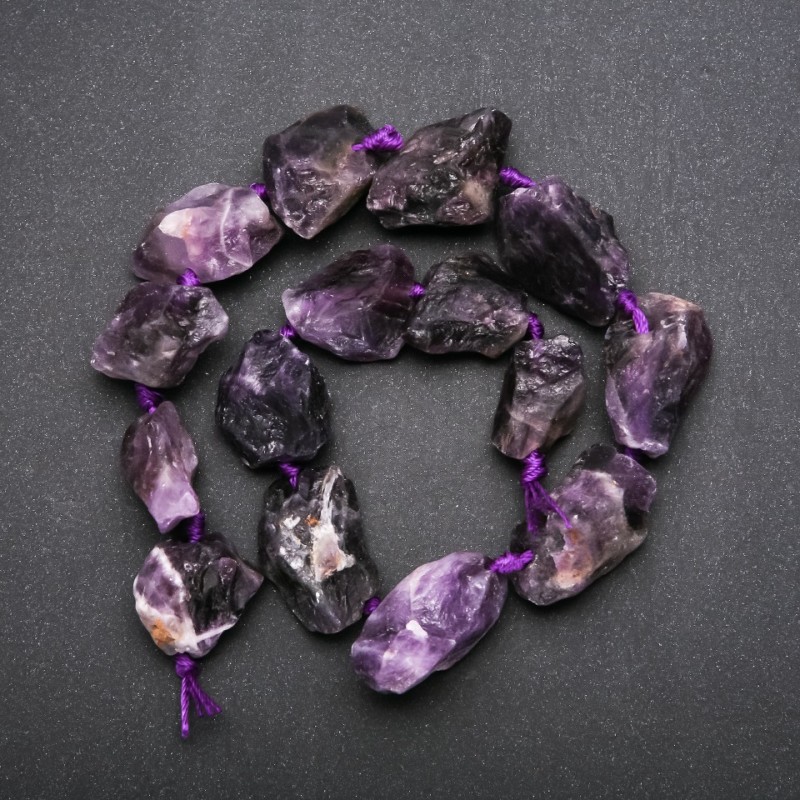 Raw Amethyst Nugget Beads on Strand, Tumbled, 22x26mm+/- Diameter, 42cm+ Length