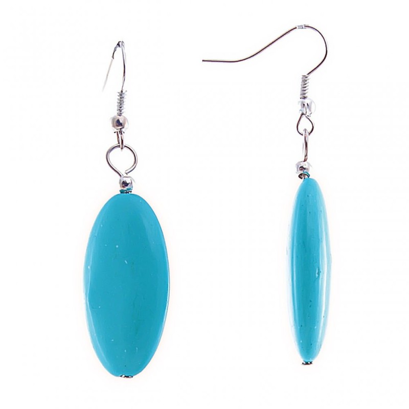Dangle Earrings with Smooth "Elongated Oval" Cabochons in "Turquoise", 15x28mm