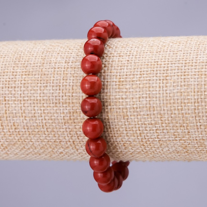 Red Jasper Natural Stone Bracelet on Elastic, Diameter 8mm+