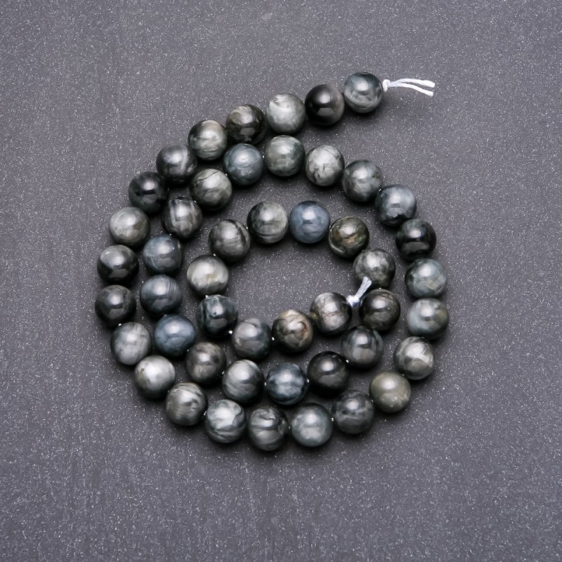 Natural Hawk's Eye Stone Beads on a Strand, Smooth Round, Diameter 8(+-)mm, Length 38cm