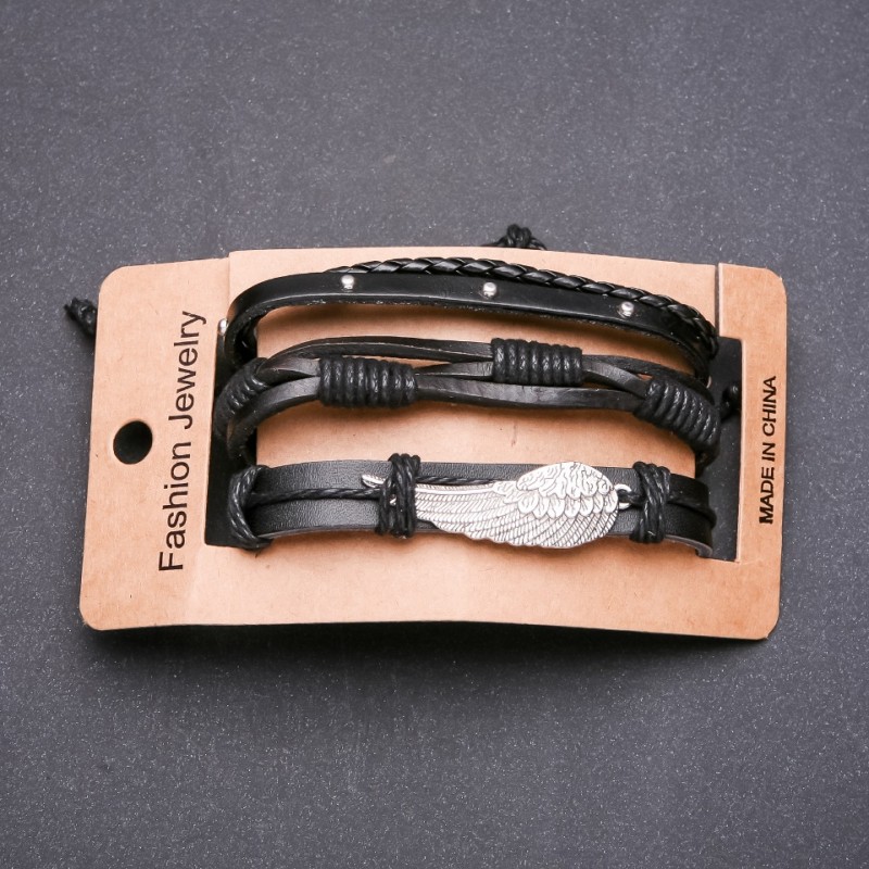 Men's Triple-Strand Wing Bracelet with Adjustable Drawstring